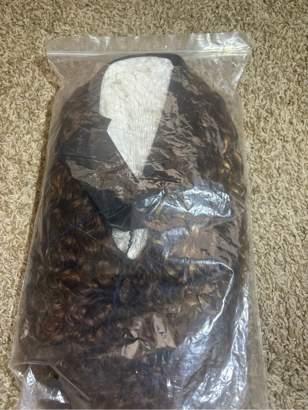 Curly Brown Wig with Golden Blonde Highlights - Women's Hairpiece